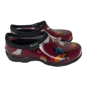 Sloggers Womens Size 6 Garden Shoes Classic Chicken Print Barn Red Rubber